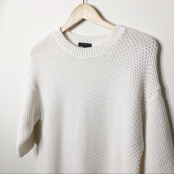 J. Crew Short Sleeve Open Stitch White Sweater - Picture 2 of 7